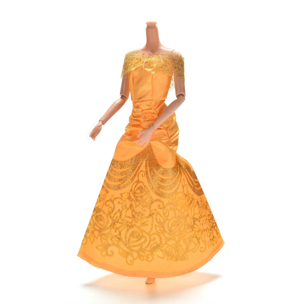 Желтое свадебное платье Принцесса вечернее бальное длинное платье юбка Свадебный вуаль Костюм Одежда для куклы аксессуары подарок на Рождество игрушка