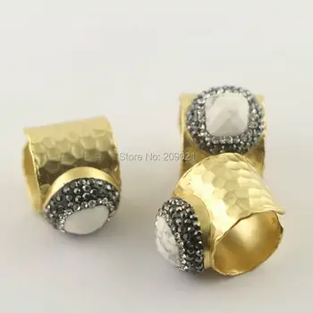 

New Style ~ 5pcs Gold Color Rhinestone Crystal Rings , White Blue Stone Ring Jewelry Finding