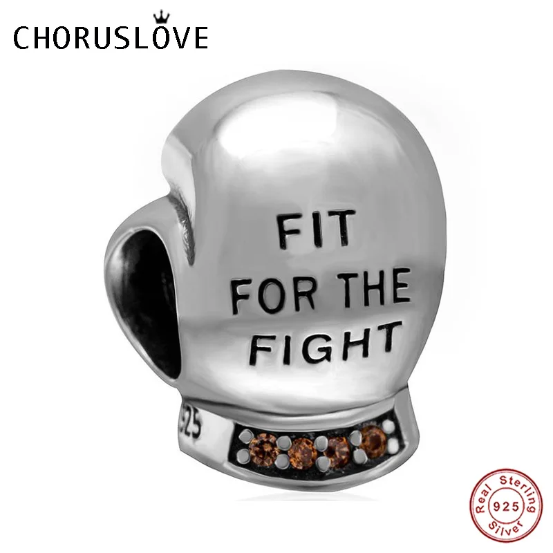 

Choruslove Fighting Boxing Glove Charm with Champagne Stones 925 Sterling Silver Bead Fits Pandora Charms DIY Bracelet SS3466