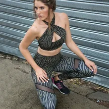 2017 Hot Sale Leopard Printed Leggings Suits for Women Sporting Crop Top Sexy Hollow Workout Leggings
