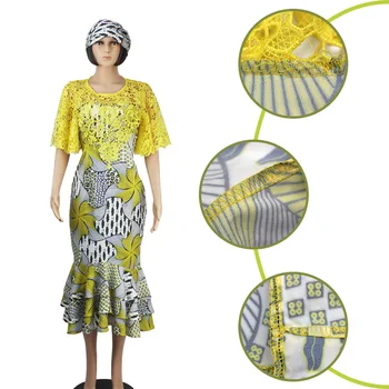 

African Dresses for Women african Wax Printing silk and cord lace Party Dress Lady Grace Evening Dress Maxi Dress D18121101