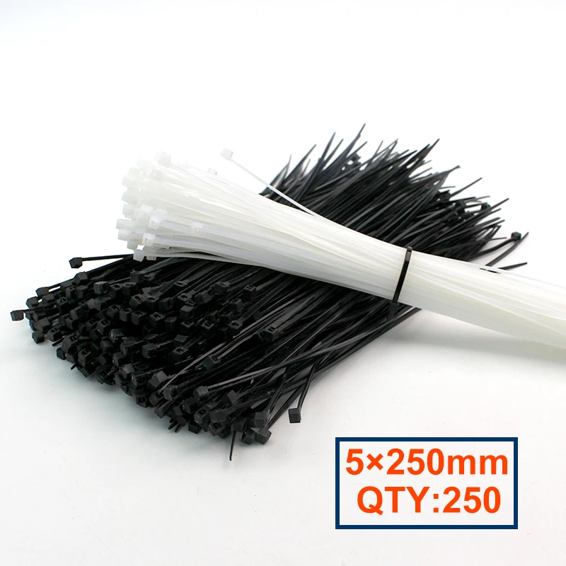 

5*250mm 250Pcs/Pack Self-locking Nylon Plastic Cable Tie Zip Ties Wire Wrap 3.5mm Width Hardware Cable