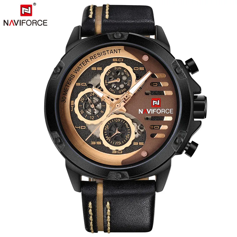 BRGB NAVIFORCE Топ бренд класса люкс водонепроницаемые 24 часа дата Кварцевые часы Мужские кожаные спортивные наручные часы мужские водонепроницаемые часы - Цвет: BRGB