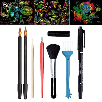 

8PCS Scraping Painting Drawing Arts Tools Set with Stick Scrape Pen Brush Repair Fluid for Kids Birthday Christmas Gift