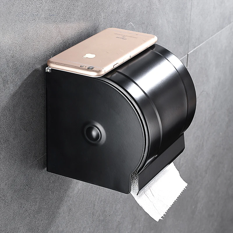 Space Aluminum Postbox Type Toilet Paper Holder Case with Cover Roll