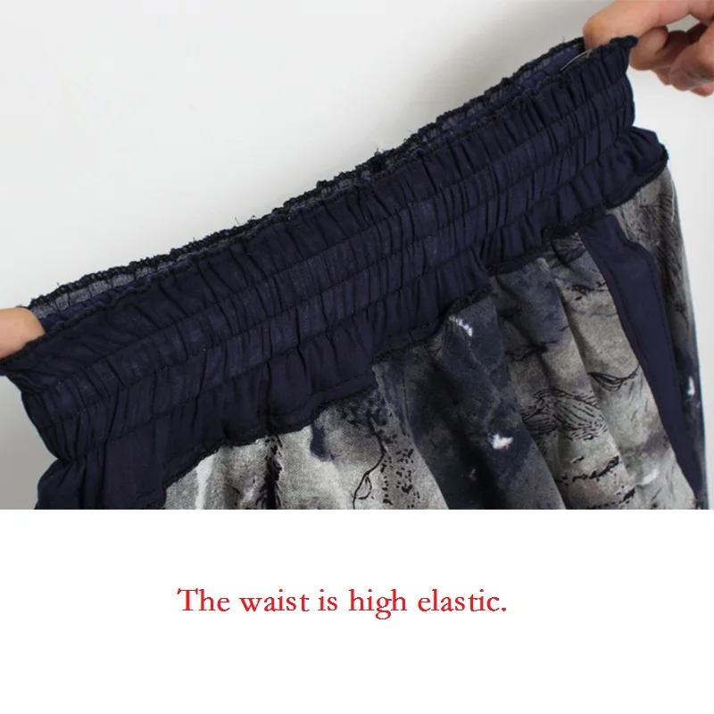 Цветочный вышивка китайский Стиль Tie Dye Женская Хлопок и лен длинная юбка эластичный пояс Нерегулярные многослойные юбки в этническом стиле