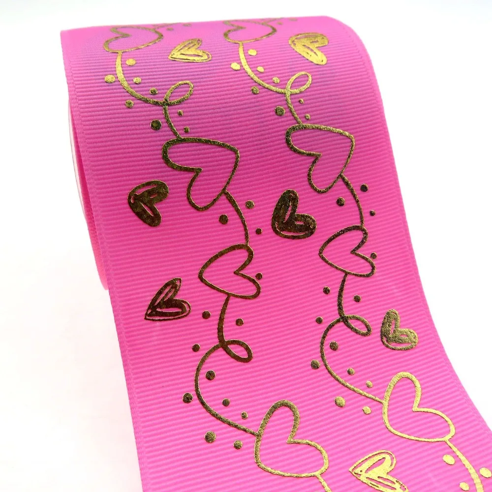 

3inch valentinne day ribbon , gold hologram heart printed with grosgrain ribbon , 100 yards , shipping free