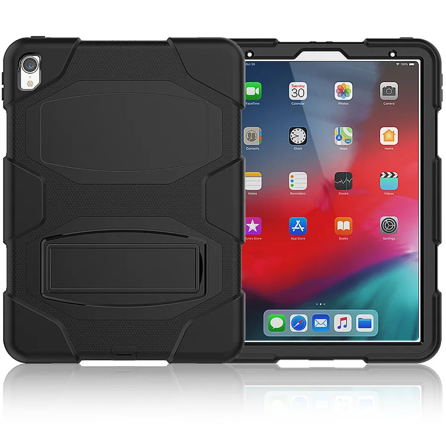Для нового iPad Pro 11 дюймов() модель планшета A80 ударопрочный жесткий чехол военный, повышенная нагрузка Силикон+ PC прочная стойка крышка+ пленка - Цвет: Черный