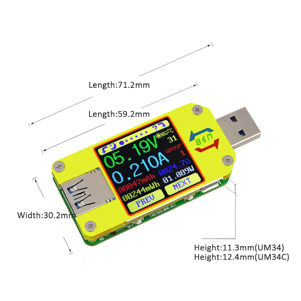 RD UM34 UM34C для приложения USB3.0teste tipo-C DC amperimetro voltimetro metro del voltaje de corriente de carga de la bateria cable