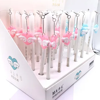 

1Pcs Cute Gel Pen Love Heart Wings Pendant Gel Ink Pen Promotional Gift Stationery School Office Supplies
