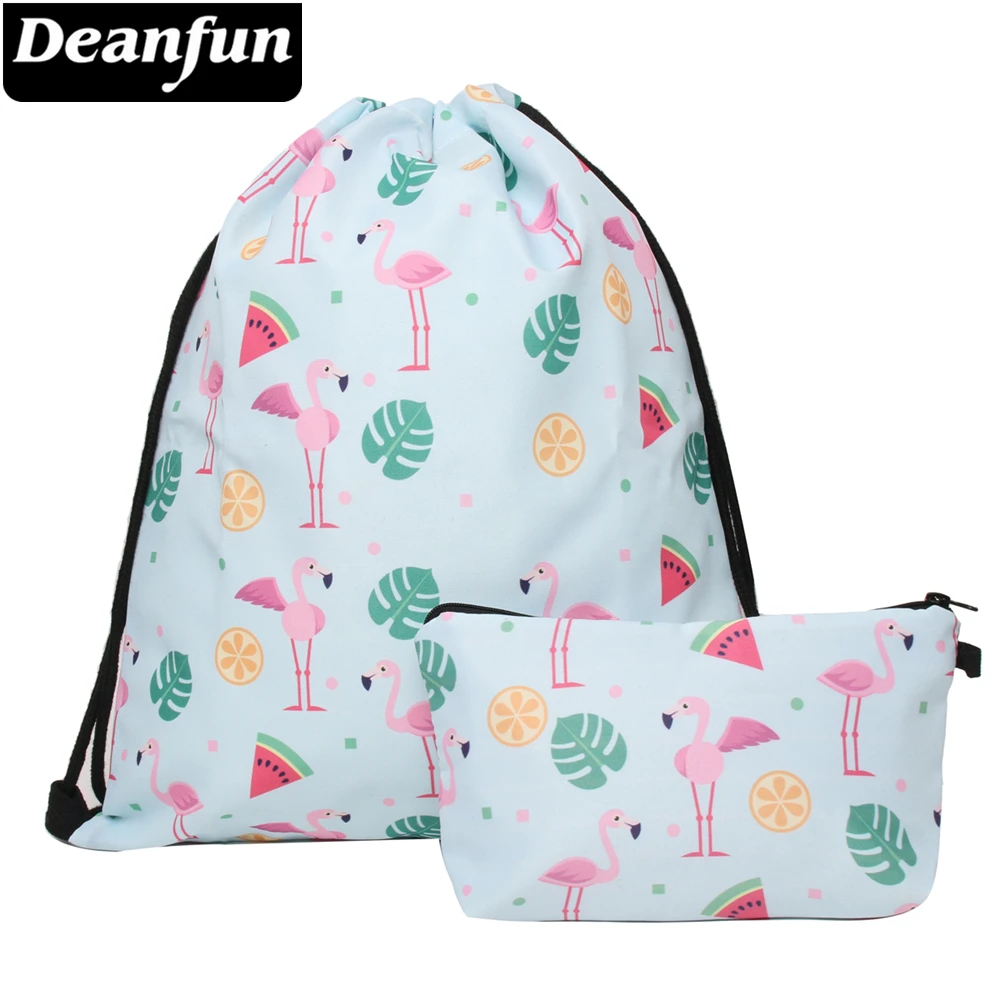 Deanfun 2 шт. Drawstring сумка комплект 3D печатных Фламинго Flash стиль для женщин Летние путешествия 033