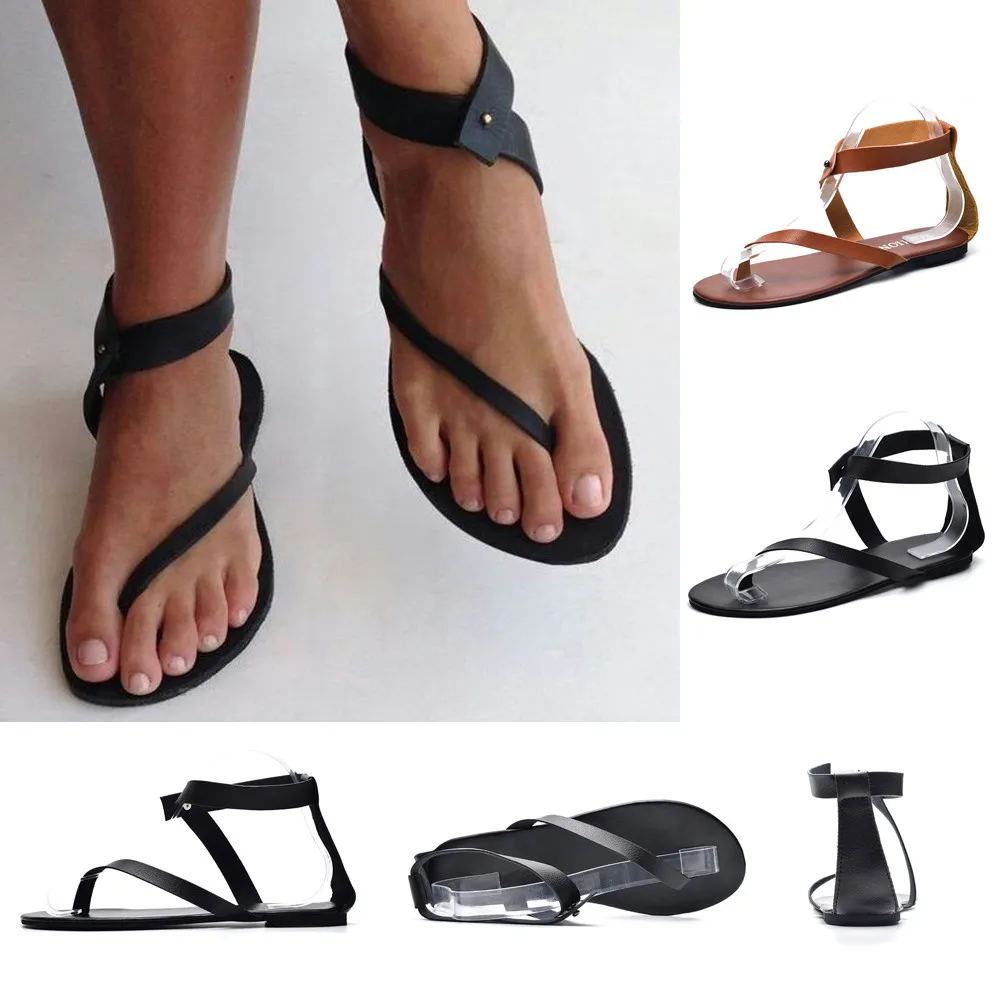 

2020 Women Rome Style Sandals Summer Female Retro Shoes Strap Flat Ankle Casual Beach Shoes Footwear Gladiator Leather Sandal