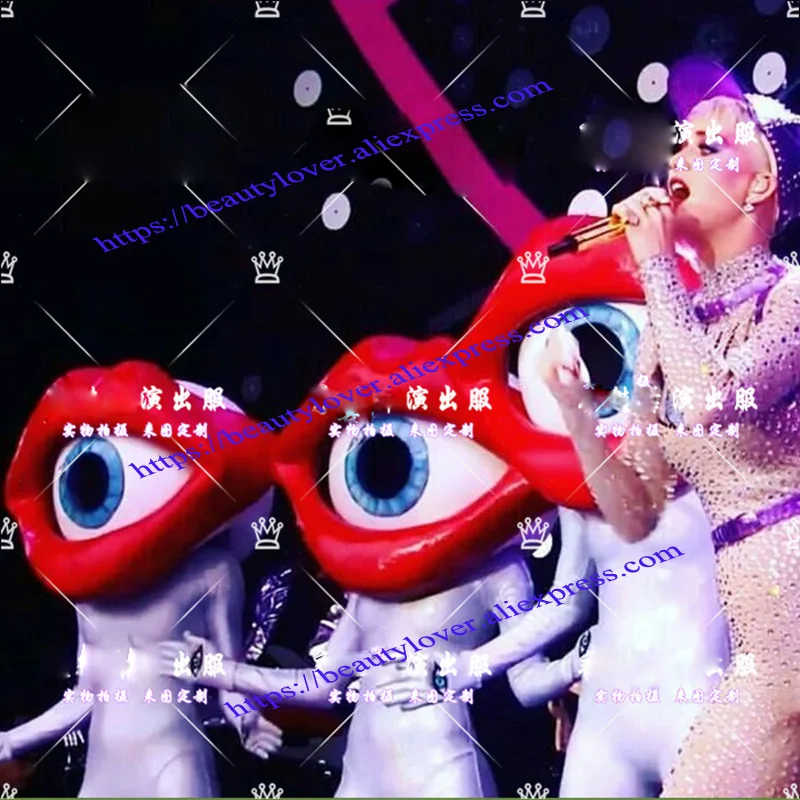 

Sexy red lip big eye headwear Nightclub GOGO future space halloween cosplay Party Technology Costumes' headdress