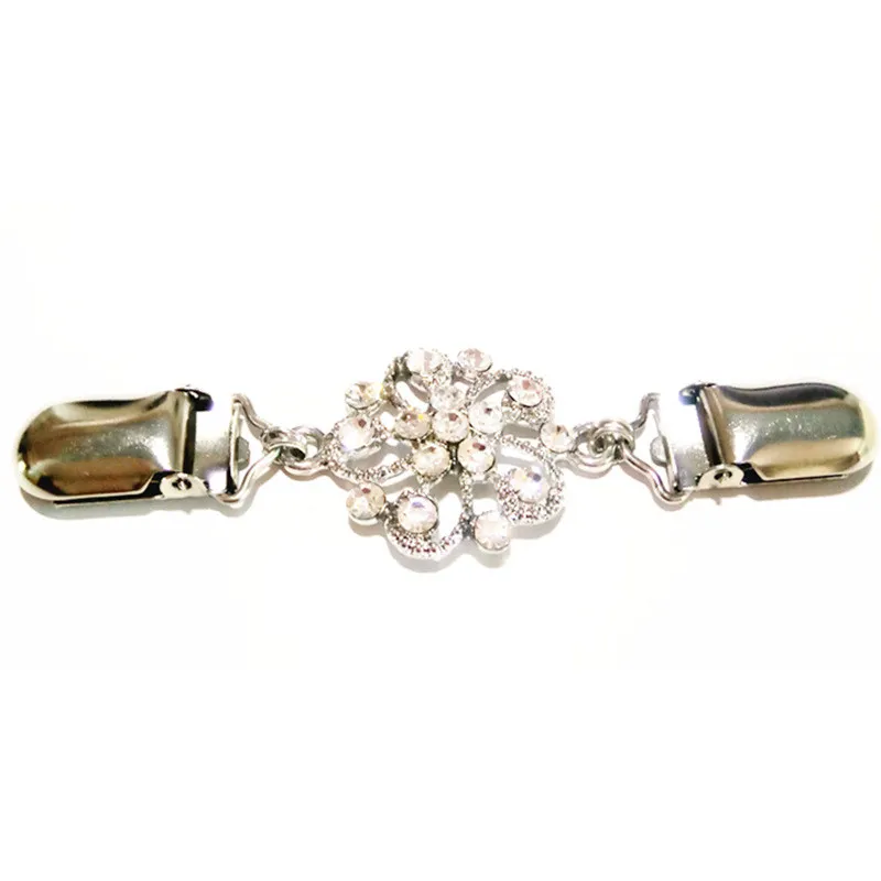 

Women Crystal Silver Flower Sweater Cardigan Clip Rhinestone Dress Cinch Clip Party Wedding Brooch Shawl Coat Pin Christmas gift