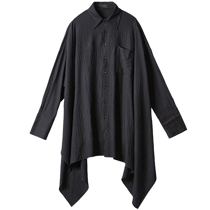 

2019 New Fashion Night Club Personality Men's Loose Yamamoto Structural Folded Cloak Long Sleeve Shirts