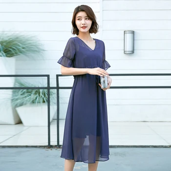 

Summer Style Fashion Chiffon Midi Dress Ukraine Elegant V-neck Office Lady Dresses For Women Temperament Vestido De Festa