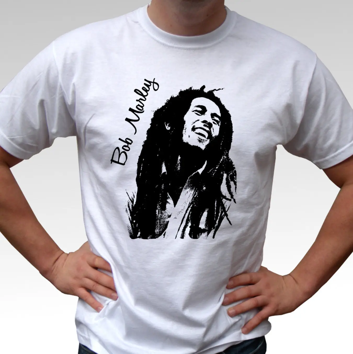Bob Marley b &amp w белая футболка rasta reggae топ-Мужская крутая Повседневная Мужская