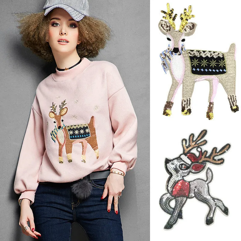 Нашивки с рисунком рождественских оленей, нашивки для одежды, голова оленя, наклейки, значки с животными