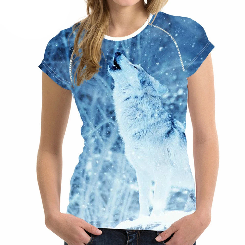 

2018 Fashion Women T-Shirt 3D Wolf Design T Shirt Woman Short Sleeved Cool Tops Tshirt For Girls Roupa Feminina