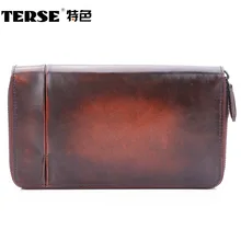 TERSE двойной молнии мужской кошелек из натуральной кожи ручной работы 3 цвета кошелек клатч идеальный подарок высокое качество ручной работы на заказ