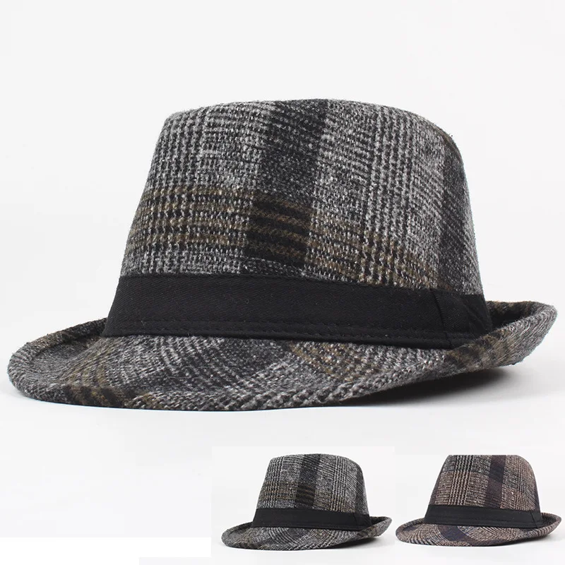 Buy Autumn and winter new men's casual striped fedoras Tide stage retro British