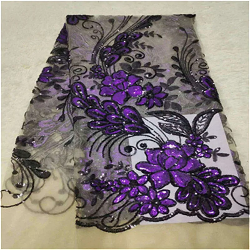 Purple green Design African Sequins Net Lace Fabric High Quality 2019 Nigeria Indian Embroidery Guipure Mesh Gold Sequined | Дом и сад