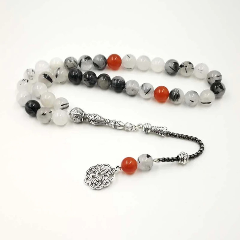 

Natural Quartz with agates Tasbih Valuable gfit For Ramadan Tesbih 33 66 99 Muslim misbaha Man's bracelets 2019 luxurious Rosary