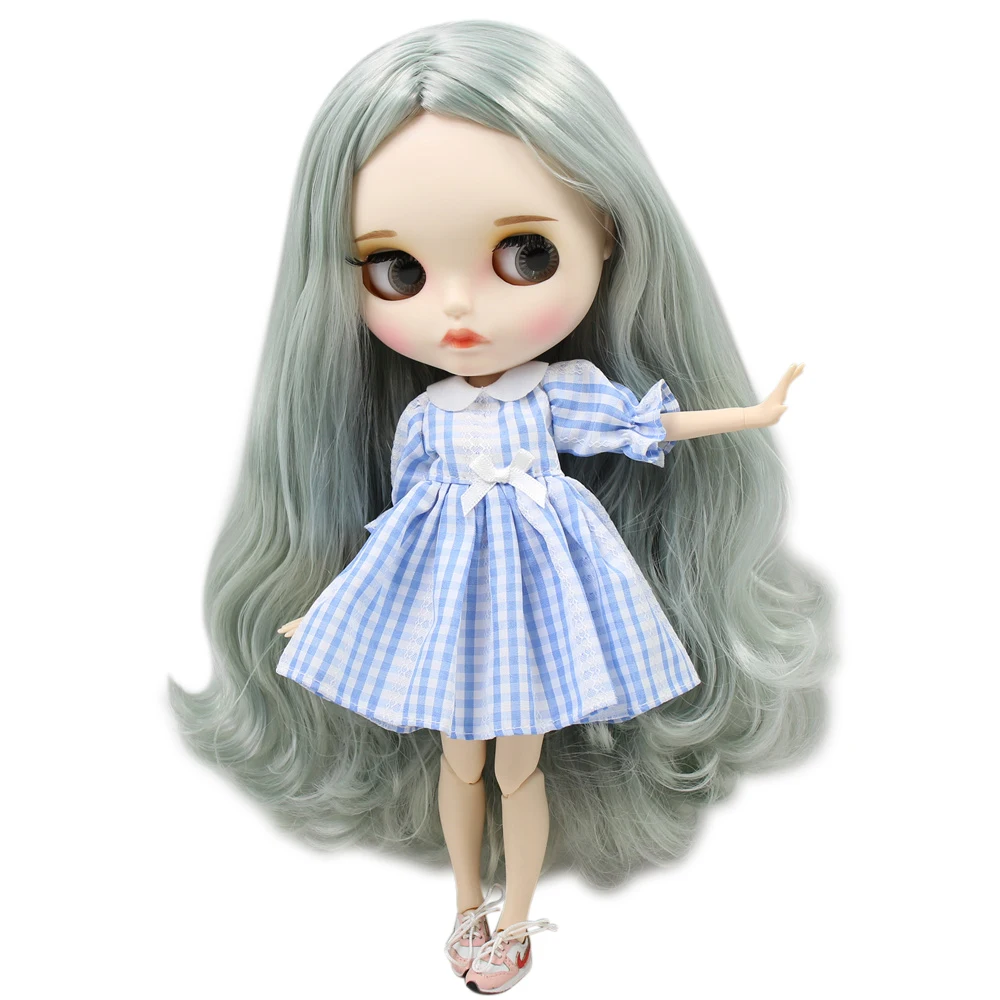 

ICY Nude Blyth Doll No.BL9084/4278 Grey mix Green hair Carved lips Matte face with eyebrow customized face Joint body 1/6bjd
