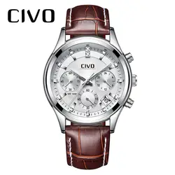 Модные Повседневные часы для мужчин CIVO водостойкие Дата календари аналоговые кварцевые для мужчин наручные часы коричневый пояса из