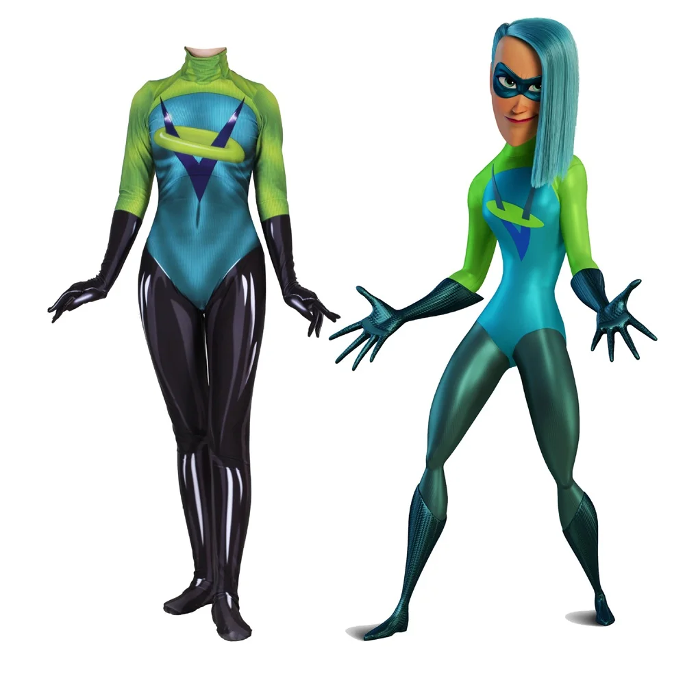 

The Incredibles 2 Movie Women Kids Voyd Cosplay Costume Green Zentai Bodysuit Suit Jumpsuits