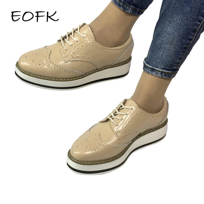EOFK Brand Spring Women Platform Shoes Woman Brogue Patent Leather