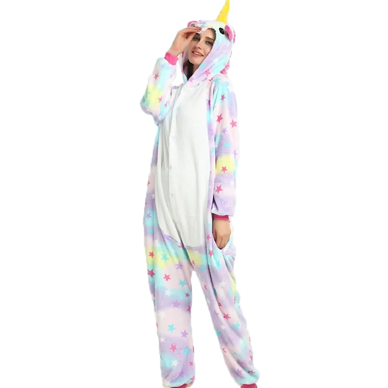 Adult Pajamas Onesies Hooded Flannel Animal Costume Cosplay Unisex Pyjamas Stitch Unicorn Panda Pegasus Pikachu Women Sleepwear