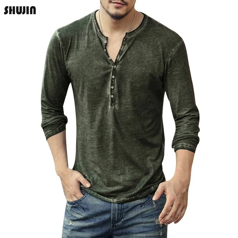 mens henley long sleeve slim fit