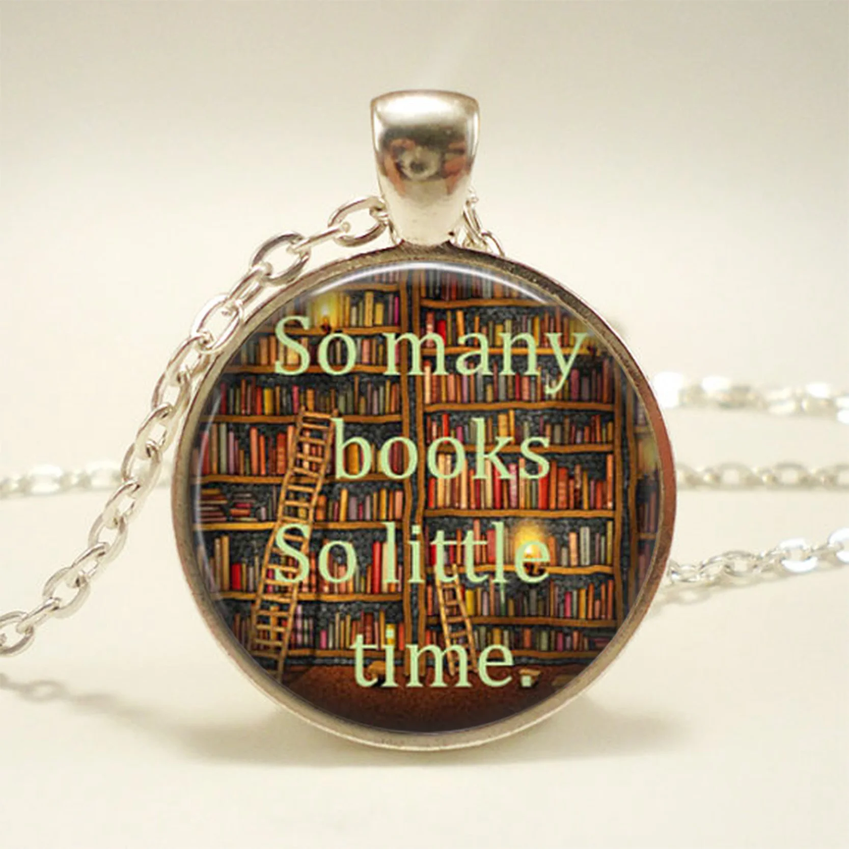 New Fashion Necklace Glass Dome Vintage Library and Books Pendants Necklace For Students Teachers And Librarians Necklace