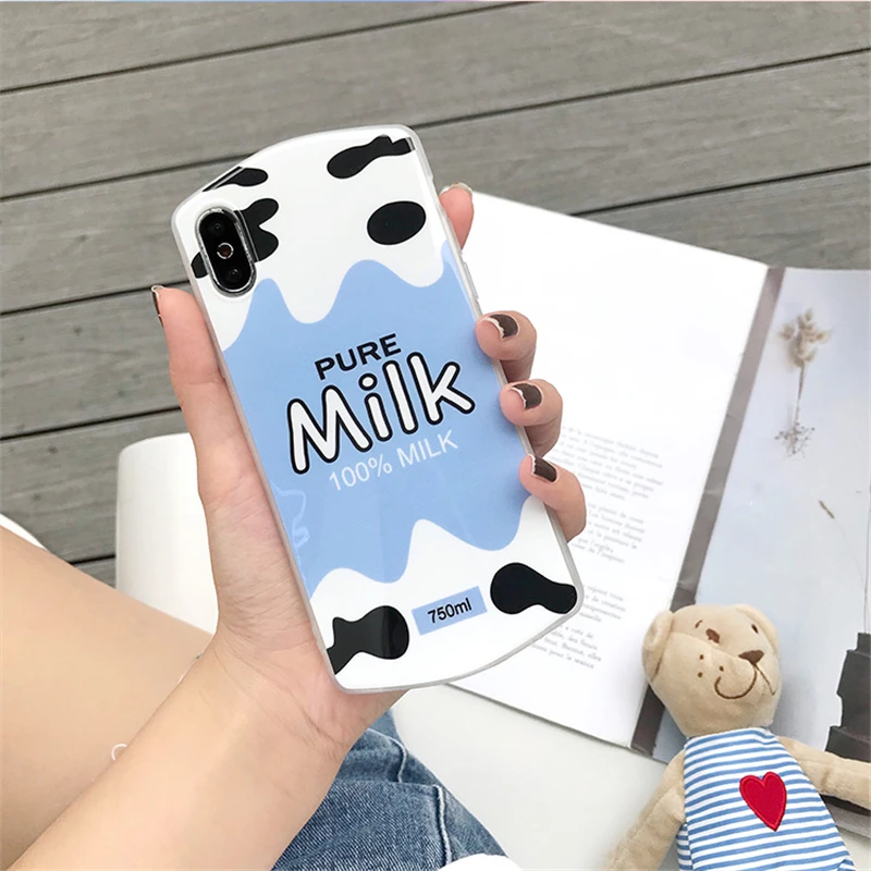 

Cute Strawberry Milk IMD Mobile Phone Case For Apple iPhone 7 8 plus Shell Cover For iPhone XS max All-inclusive Soft Shell XR