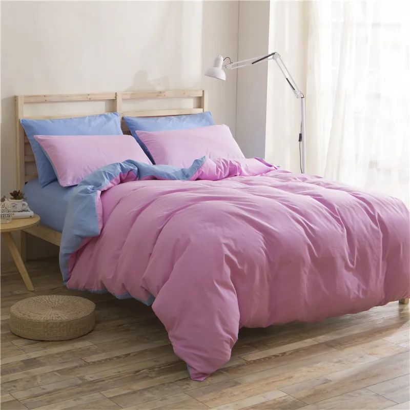 

Fashion Pink Home Textiles/Solid Color Both Sides Stitching 4pcs Bedding Sets/Bed Set/Bedclothes/Bedspreads/Bed Linen Bed Sheet