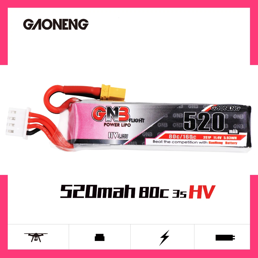 Cena Gaoneng GNB 520mAh 11.4V bateria lipo 80C 3S HV 4.34V RC bateria XT30 wtyczka do RC Racing dron fpv multikopter zdalnie sterowany akcesoria