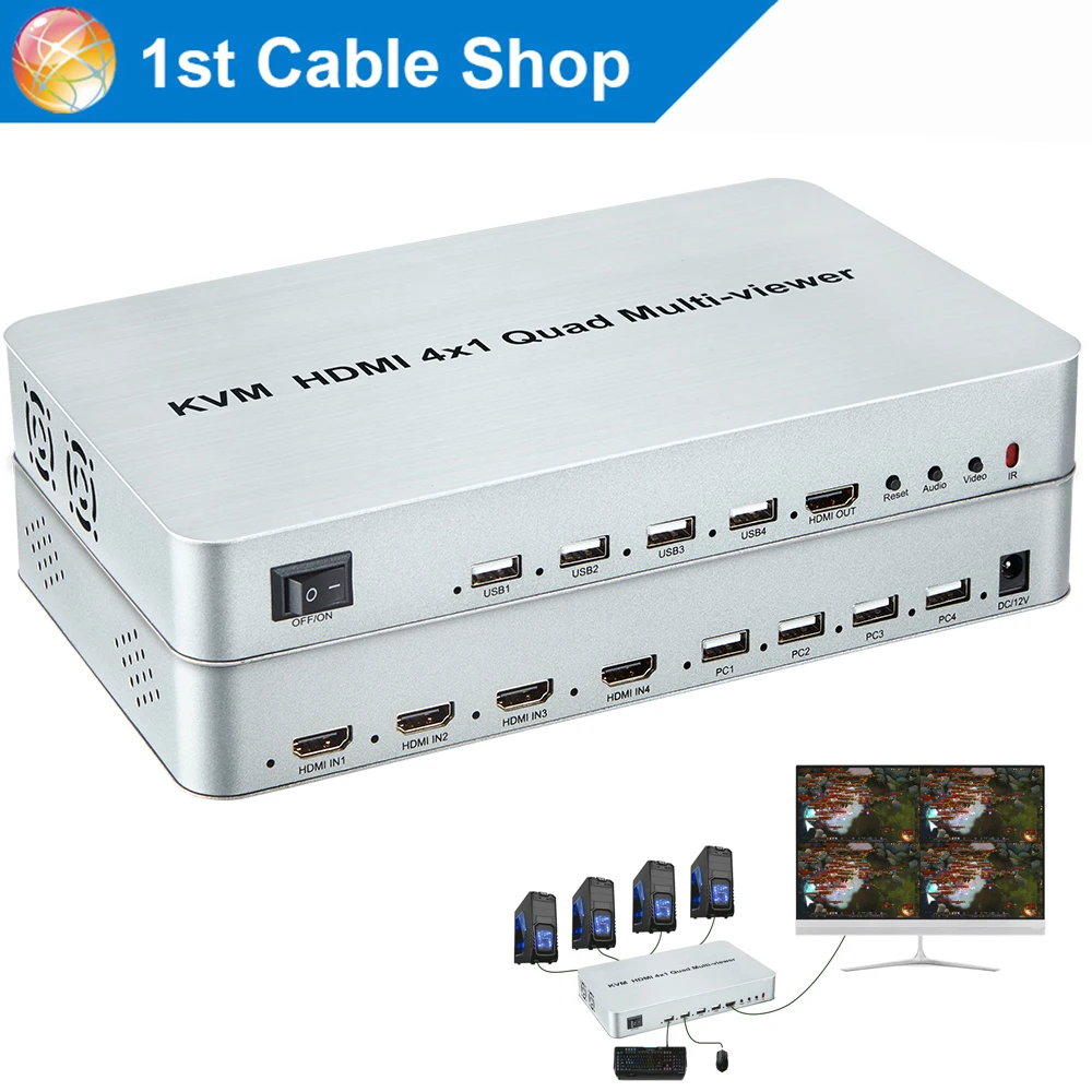 

KVM HDMI 4x1 Quad Multi-viewer seamless HDMI Switcher with HDMI KVM functions 1080P for windows&macs