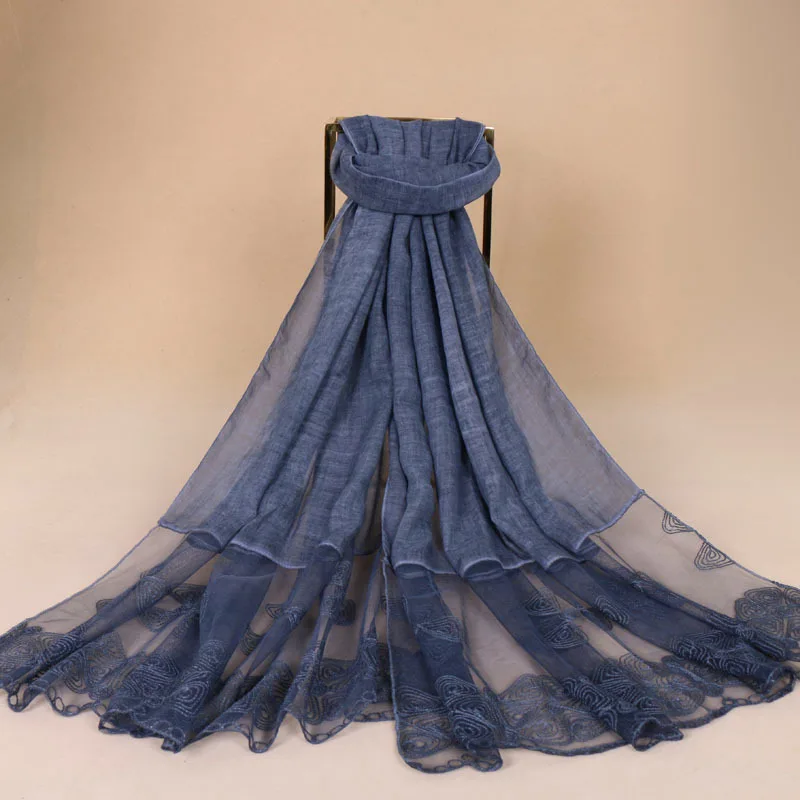 

2018 New Design Plain Lace Floral Oversize Cotton Shawl Scarf High Quality Patchwork Brand Pashmina Wrap Warm Stole Muslim Hijab