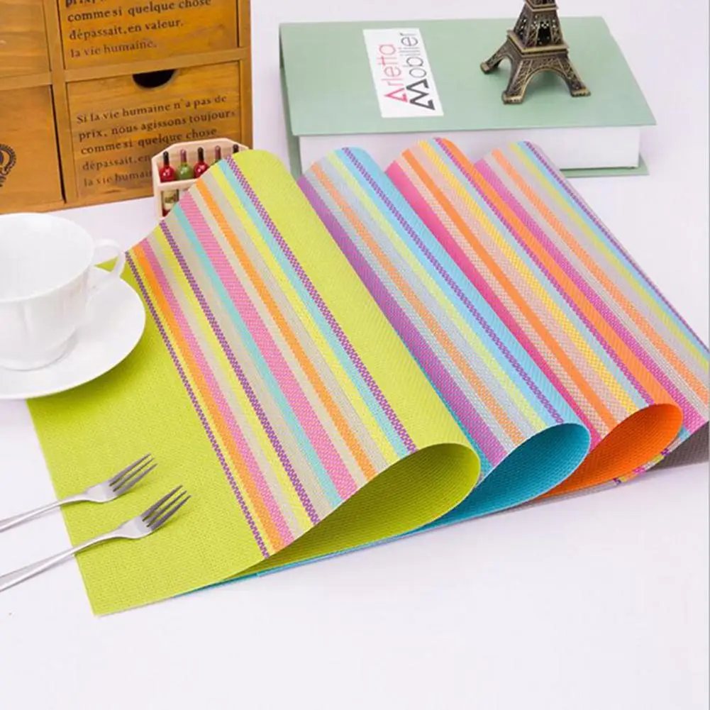 

Anti-slip PVC Dining Table Heat Insulation Striped Mat Tableware Placemat Decor Dinnerware