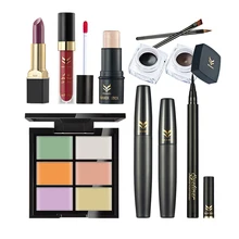 Косметический набор 7 шт, 8 шт, 9 шт Косметика консилер губная помада цвет пудра подводка для глаз тени для век Пудра пышная тушь для ресниц Кисть для основы подарок