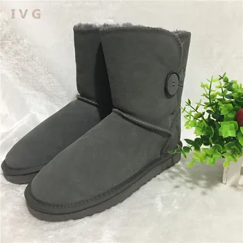 

Hot Australian Style Women Snow Boots Bailey Button Leather Boots Warm Winter Outdoor Woman shoes Plus Size US4-13