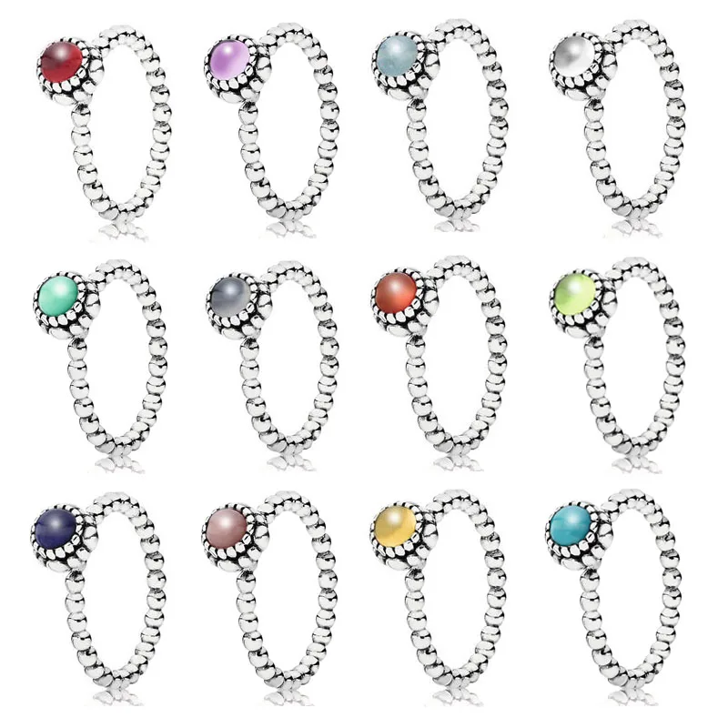 

12 Colors Authentic 925 Sterling Silver Fashion Twelve Months Birthstone Ring For Women as Gift Fine Pandora Jewelry Original