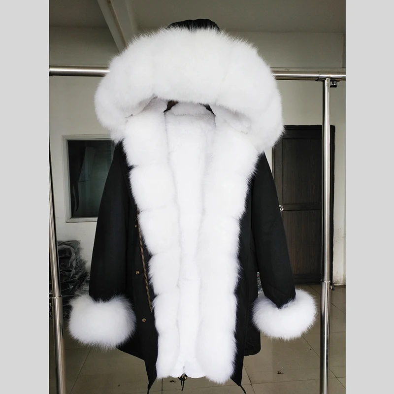 2018 Fashion Genuine Fur Winter Parka 100% Real fur Parka Long Coat Female Trend Fox Fur Collar Parka women WT112