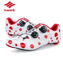 PRO Carbon Fiber Road Cycling Shoes Red Spot Road Bike Shoes Rotate Buckle Bicycle Shoe Zapatillas Ciclismo Men Santic