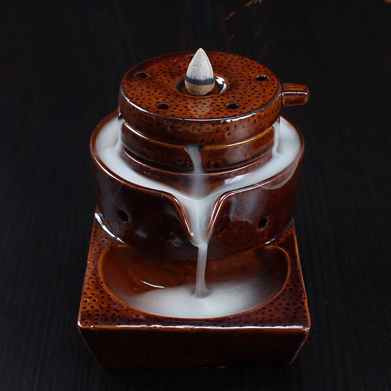 Smoke Backflow Incense Burner Ceramic Censer Smell Cones Coil Holders