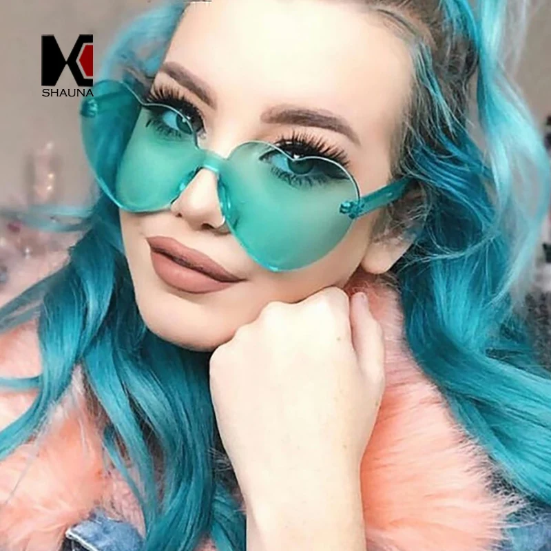 SHAUNA Oversize Cute Candy Color Women Heart Sharp Sunglasses Fashion Thick Lens Shades UV400