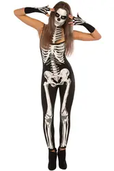 Пикантные страшно косплей Горячая Ночное Хэллоуин день ролевых игр Костюм Скелета для женщин черный комбинезон с принтом bones 89049