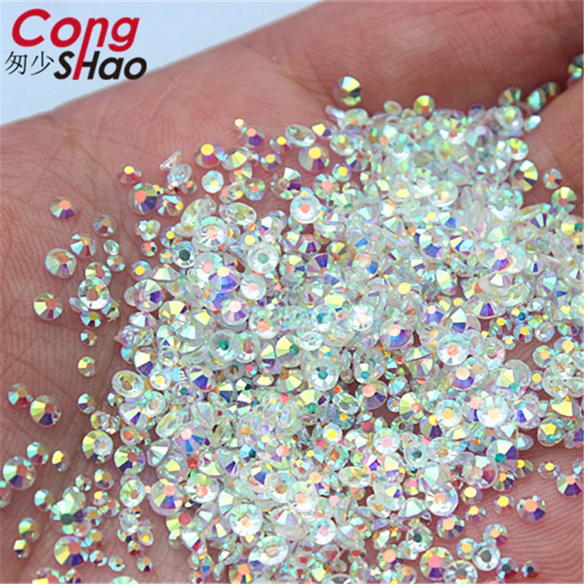 Cong Shao, смешанные размеры, прозрачный камень, SS3-SS10, стекло, драгоценный камень, прозрачные AB 3D Стразы для ногтей, 1440 шт, плоская задняя часть, не исправляется, кристалл YB992