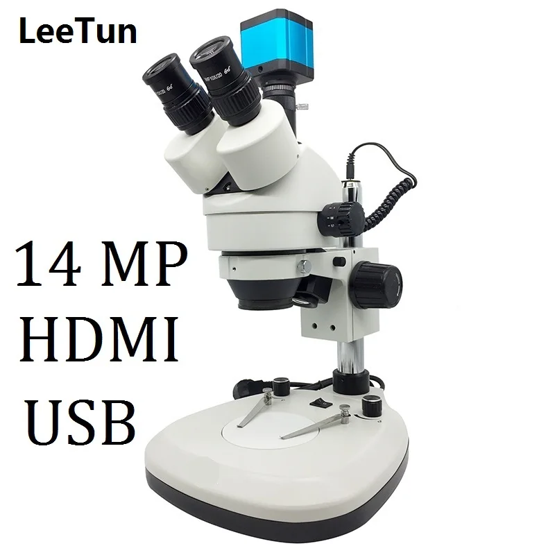 14MP 7X 45X цифровой Тринокулярный подсветкой стерео микроскоп HDMI USB Камера для